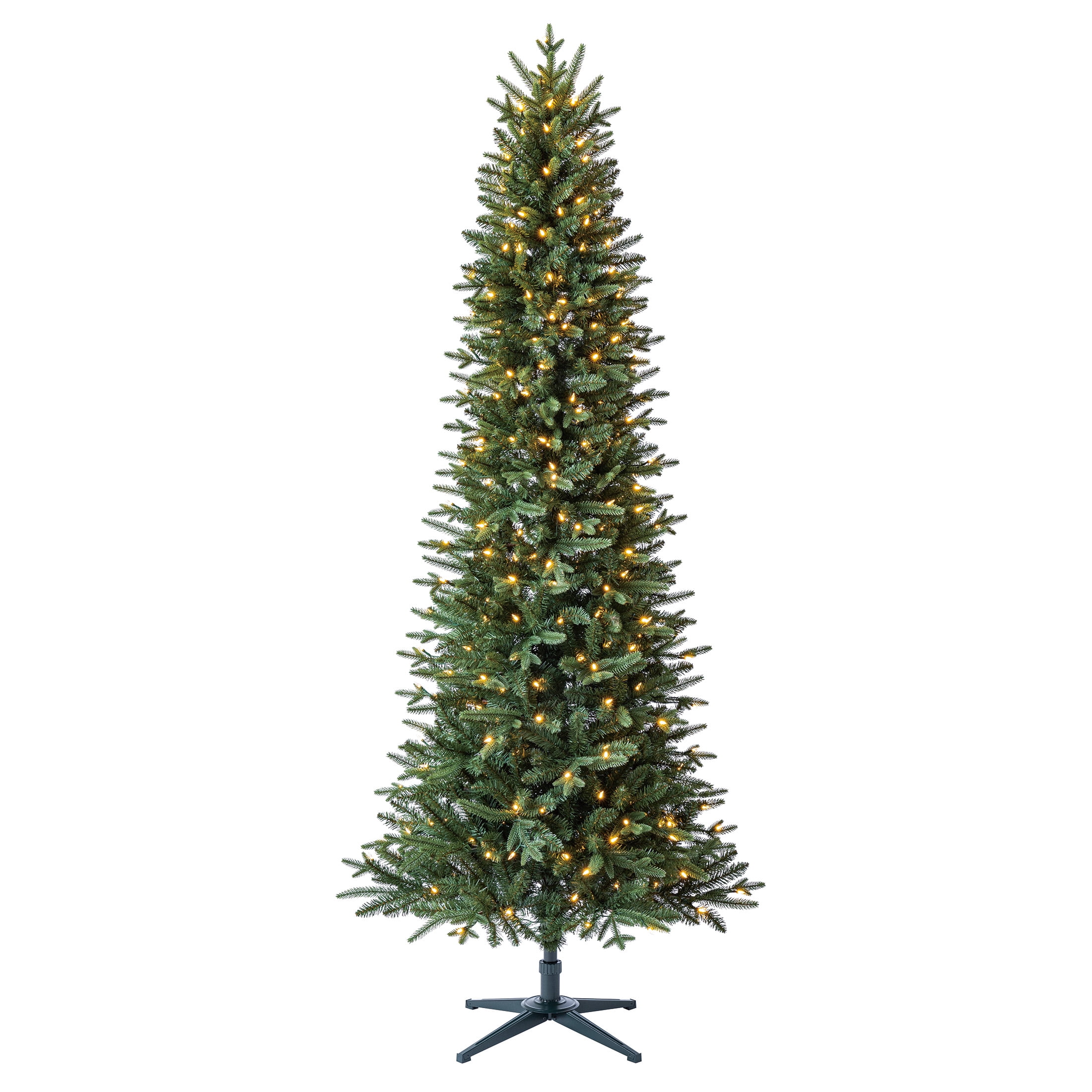 7.5' Pre-Lit Sanford Pencil Fir Green Artificial Christmas Tree with Warm White LED Lights, by Holiday Time