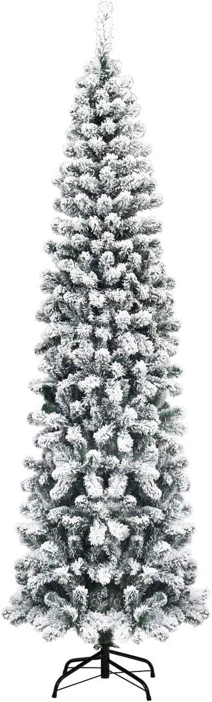 7.5FT Snow Flocked Pencil Christmas Tree Artificial Xmas Tree For ...