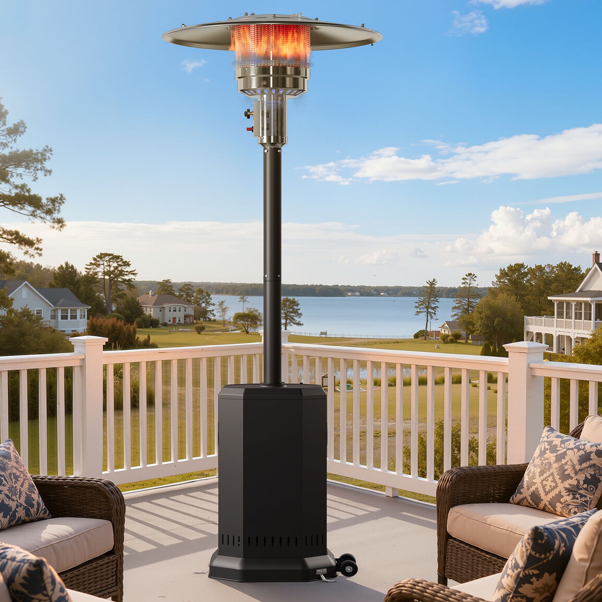 87in Tall Patio Heaters for Outside, 50,000 BTU Outdoor Freestanding Heaters Stainless Steel, Propane Heater with Wheels and Fast Ignition System, Umbrella Heater for Outdoor Deck Use