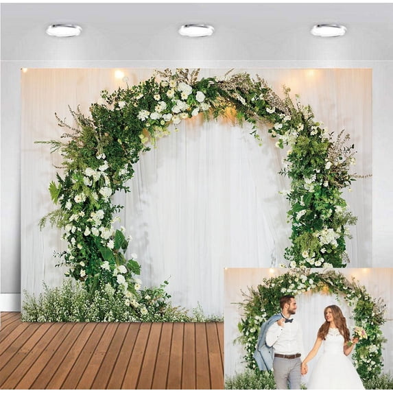 7×5FT Wedding Backdrop Outdoors Flower Wedding Floral Arch Romantic Decor Photo Background for Baby Shower Birthday Party Decoration Wedding Ceremony Photography Backdrop