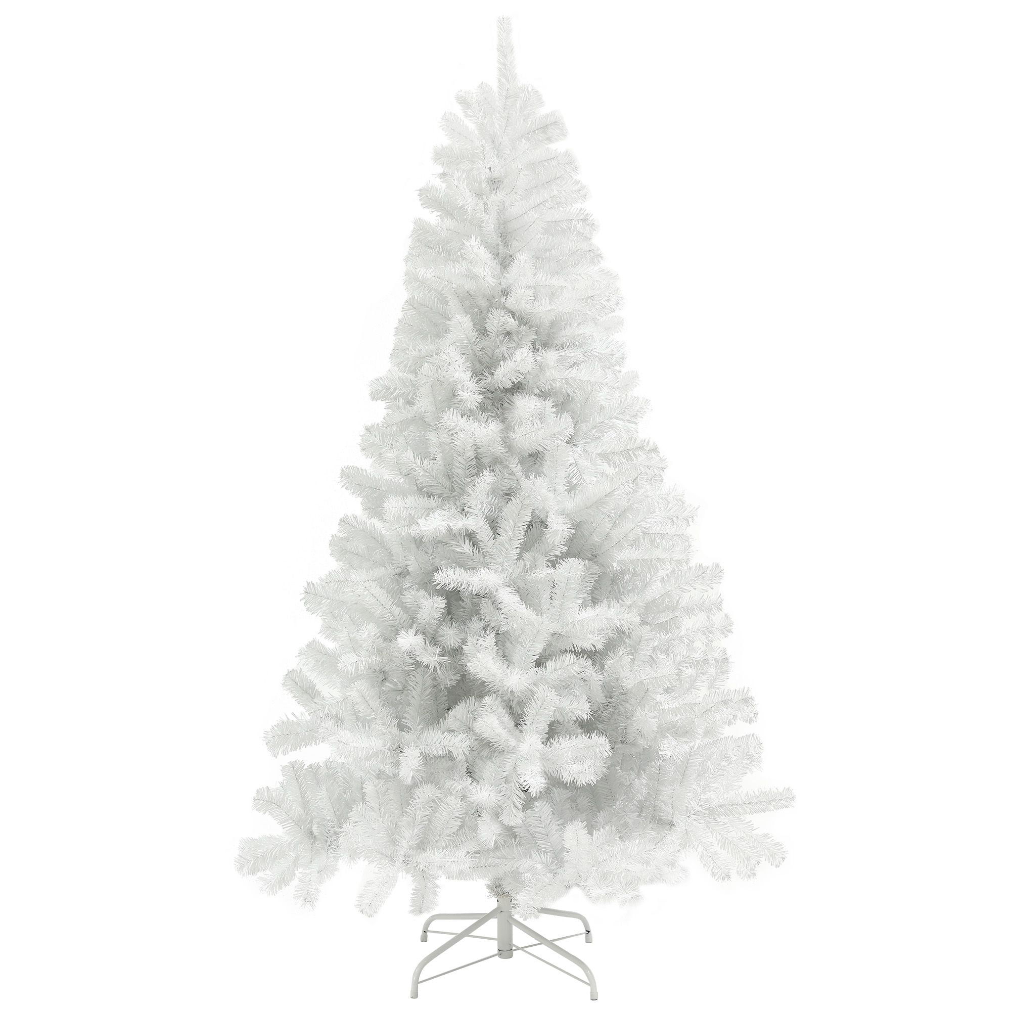 7.5FT White Fake Christmas Tree, Unlighted Christmas Trees w/ 1346 Branch Tips, Auto Open & Steel Base, Perfect for Home, Holiday
