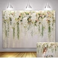 thumbnail image 1 of 7x5FT White Rose Floral Backdrop Wedding Floral Wall Green Wisteria White Rose Flowers Reception Photography Background Mother's Valentine's Day Bridal Shower Marriage Ceremony Photo Props, 1 of 6