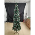 thumbnail image 1 of 7.5FT tree (WITH LIGHT),Fruit 955 Pvc Pre-lit With Clear Included Slim Modern Red Fruit 955 7.5 Ft Pre-decorated Pvc Flocked Frosted Pre-decorated Pencil Pre-lit Tips 400 Led Warm White Included, 1 of 1