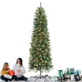 thumbnail image 1 of 7.5Ft Green Artificial PVC Christmas Tree, Lit Premium Hinged Slim Pencil Artificial Tree 1228 Branch Tip w/ 400 LED Warm White Lights, for Home Store Office Party Decoration, 1 of 12