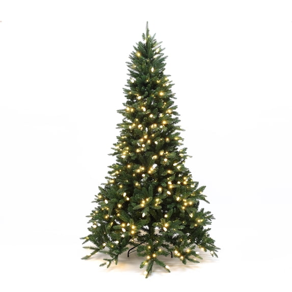 7.5Ft Pre-Lit Green Slender Artificial Fir Christmas Tree with Metal Stand