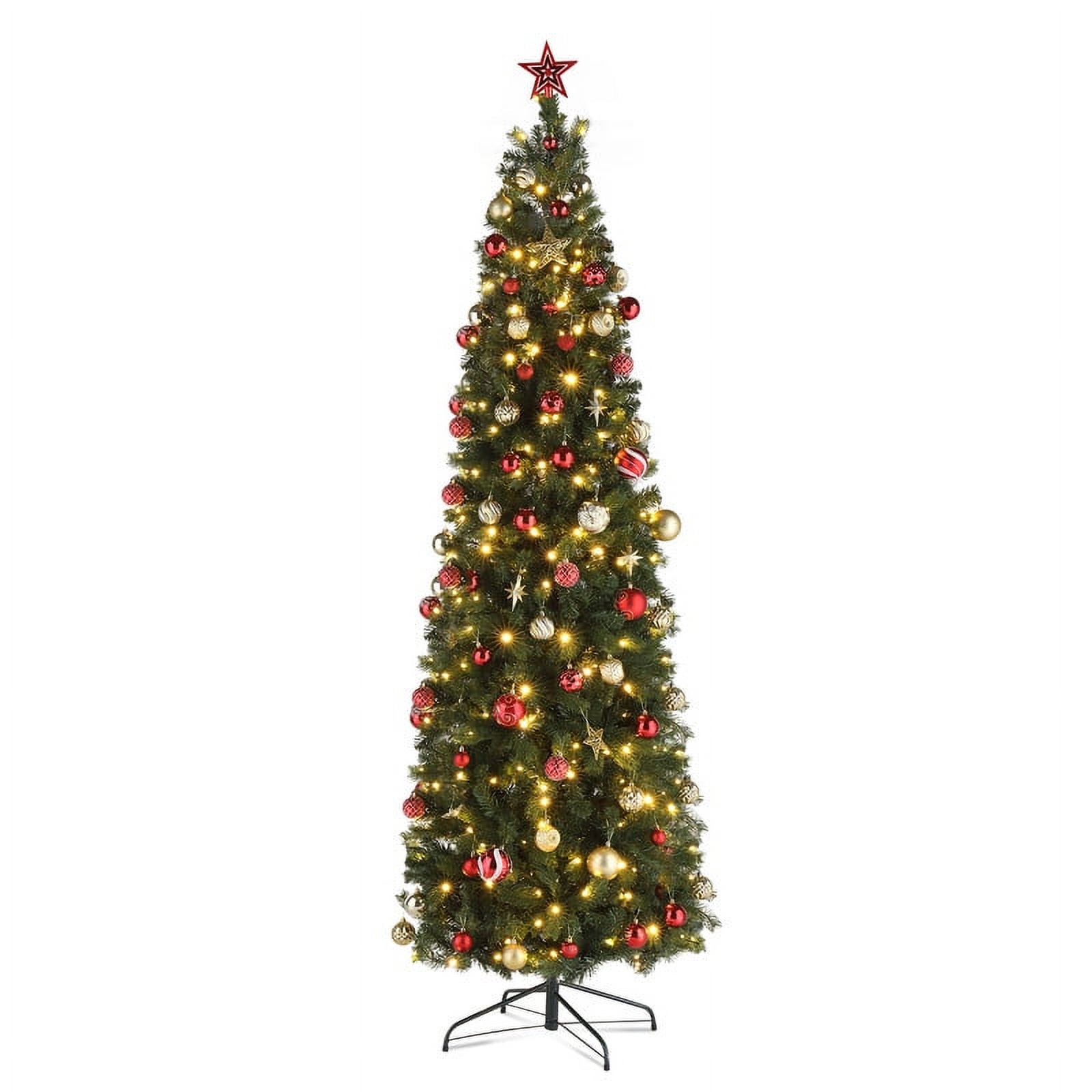 7.5Ft Prelit Pencil Christmas Tree, Artificial Xmas Tree with 350 LED