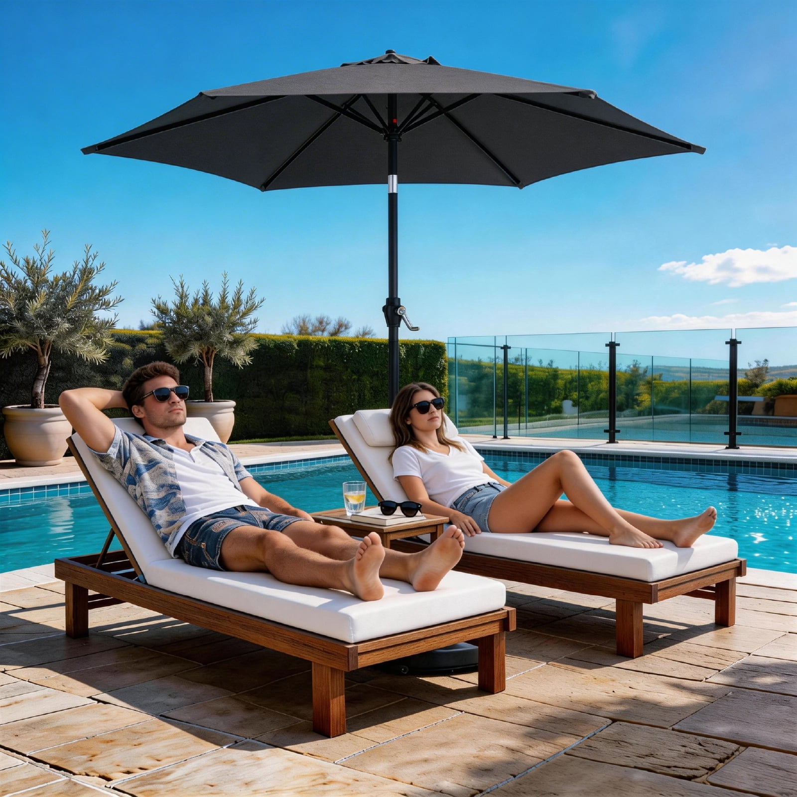 7.5Ft Round Outdoor Patio Umbrella with Tilt Adjustment, Crank Lift System, 6 Iron Ribs & Iron Pole, Waterproof UV Protected Polyester Canopy, Gray