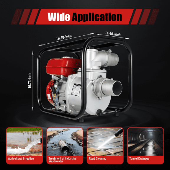 7.5HP 3" Gas Water Semi Trash Pump 3000W High Pressure Garden Irrigation Pump 60m/h