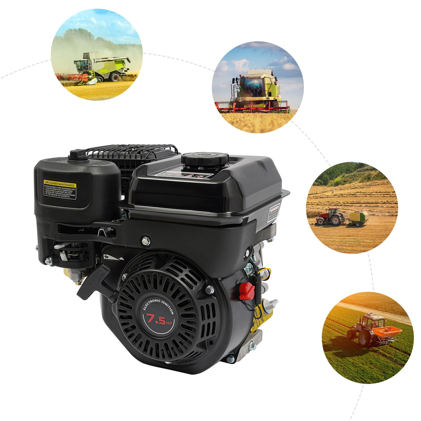 7.5HP 212CC Single Cylinder 4-Stroke Gasoline Engine, 3600rpm Low Noise Motor for Water Pump Agricultural Construction Equipment