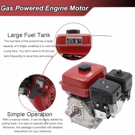 7.5HP Gas Engine Horizontal Shaft 212cc 4 Stroke Go Kart Engine Motor Replacement Gas Motor w/Air Cooling Pull Start Gas Powered Engine for Go Kart Log Splitter Lawnmowers Water Pu