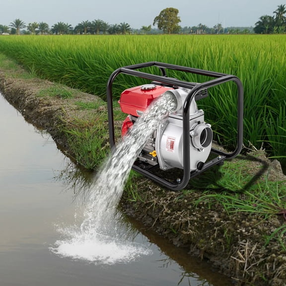 7.5HP Gasoline Engine Water Pump 3 Inch, 1236 GPH High Flow 98ft Lift 4-Stroke Gas Powered Trash Pump with Hose, Titanium Alloy & Carbon Steel Frame Portable Transfer Pump for Irrigation