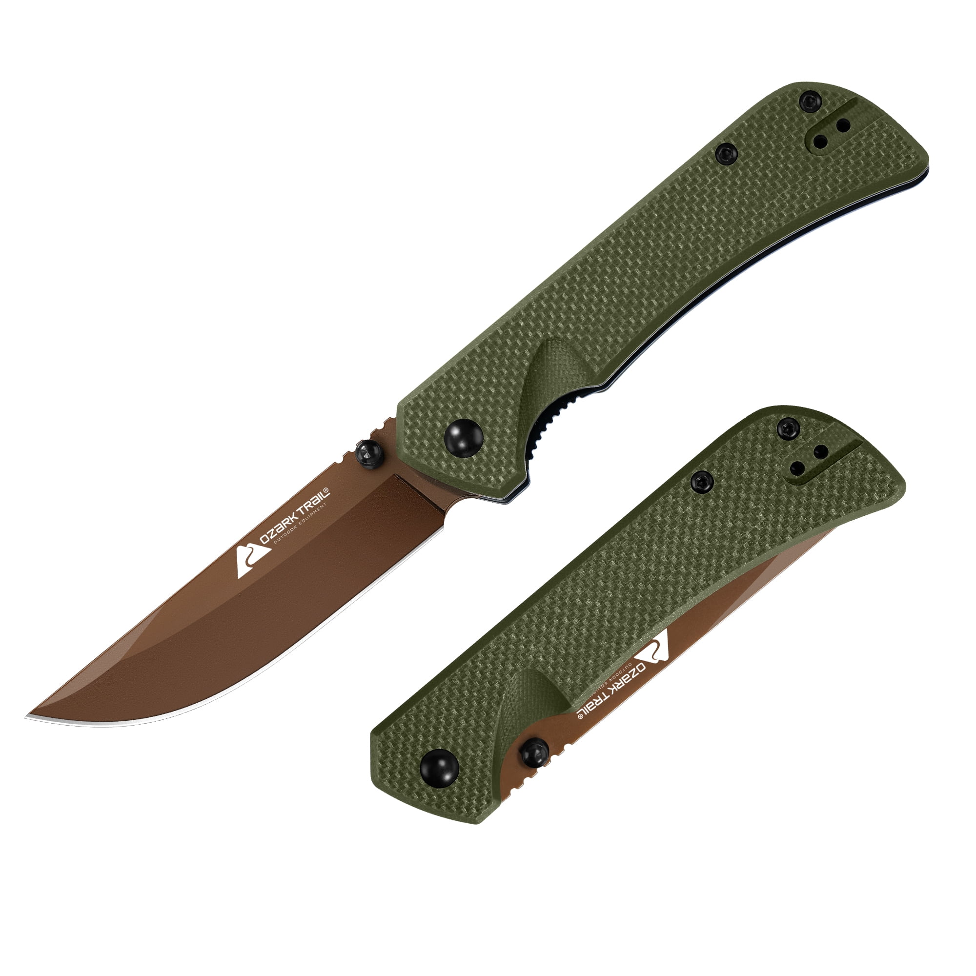 Ozark Trail 7.5 inch Folding Knife with D2 Steel Blade G10 Handle & Reversible Clip