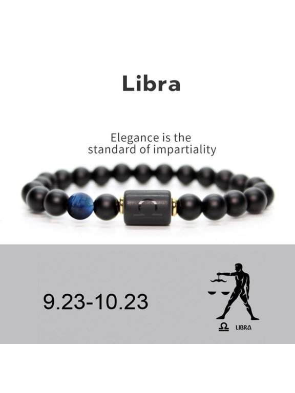 7.5IN Zodiac Beaded Bracelet with Engraved Astrology Charm, Matte Black Stone & Accent Stretch Bracelet, Minimalist Horoscope Jewelry Gift for Women & Men, Personalized Star Sign Accessory,C