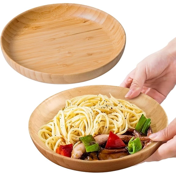 7.5In round Wooden Plates for Food Bamboo Plates Reusable Dinner Plates Tablewar