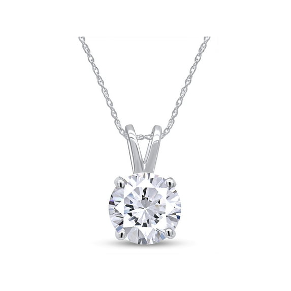7.5MM Round Cut Lab Created Moissanite Diamond Solitaire Pendant Necklace In 14K White Gold Over Sterling Silver 18" Chain(G-H Color,VVS1 Clarity,1.50 Cttw)
