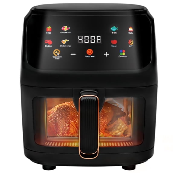 7.5QT Air Fryer, 8-in-1 Digital Touchscreen with Visible Window, 1700W Preset Programs, Dishwasher Safe, Black