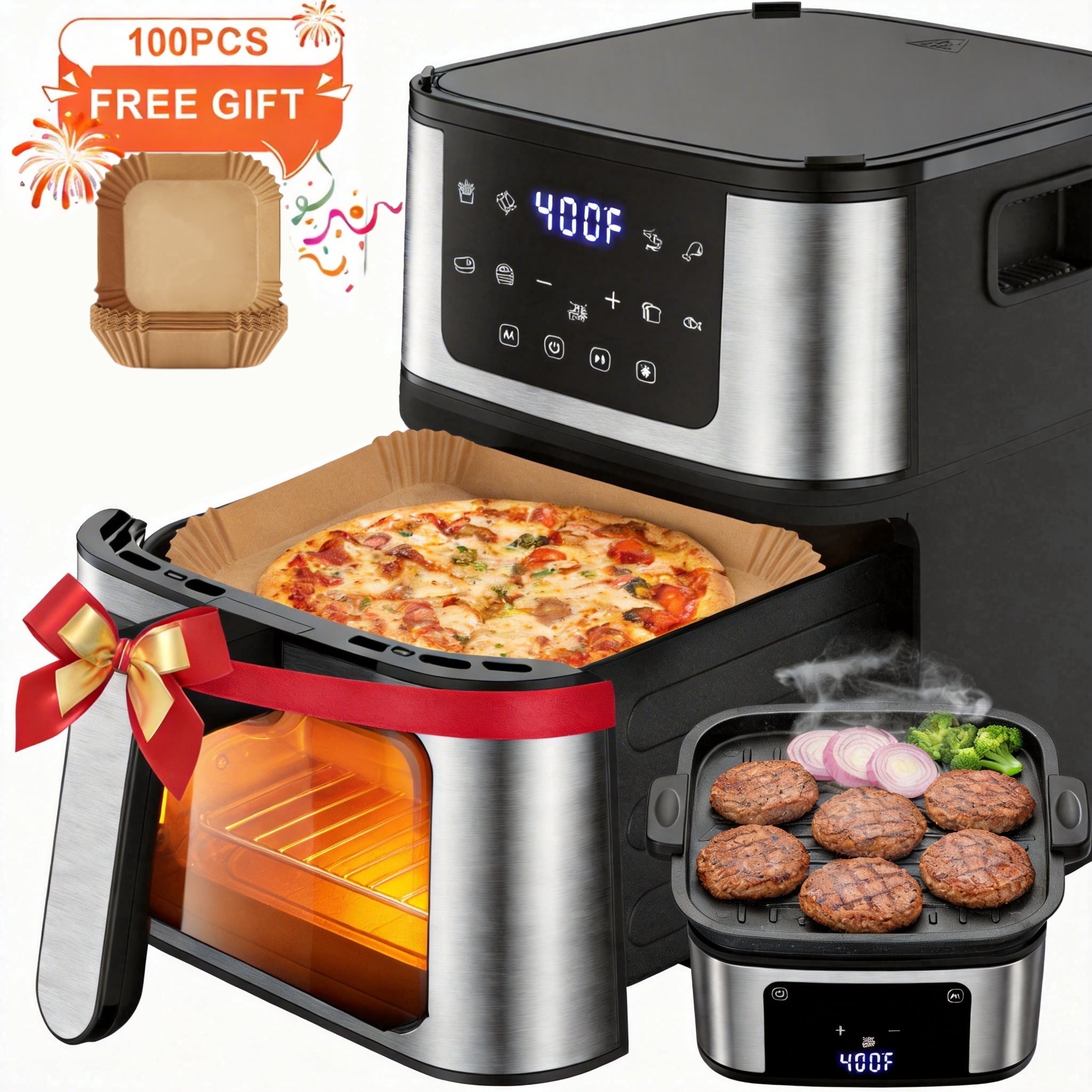 7.5QT Air Fryer with 8 Food Preset, LED Digital Touch Screen, 360° Hot Air, 95% Less Oil Healthy Cooker for Family Size, Nonstick Easy Clean Basket