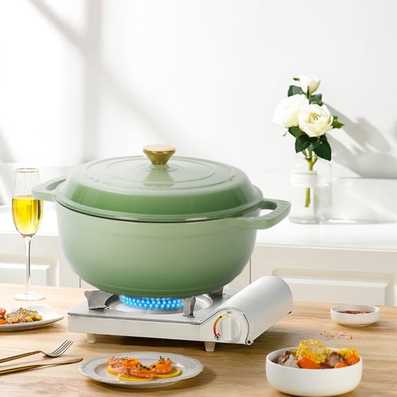 NestVita 7.5QT Enameled Cast Iron Dutch Oven, Oven Safe, Non-Stick, Gradient Green, Includes Lid and 2 Silicone Gloves