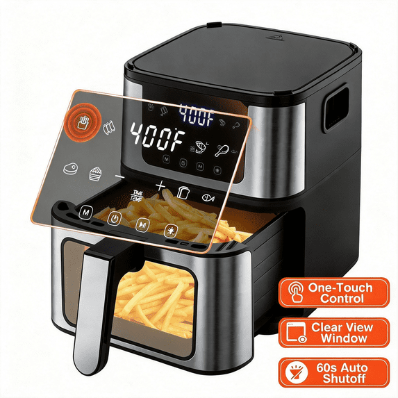 7.5QT Smart Air Fryer, 8 One-Touch Presets for Healthier Low-Oil Meals, Digital Display, Includes 100 Disposable Liners