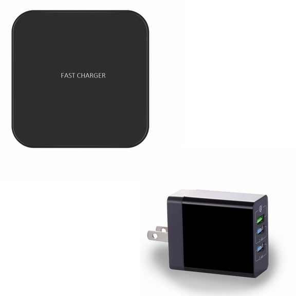 7.5W and 10W Fast Charging Ultra Slim Wireless Charger Pad w 34W 6.8Amp 3-Port Home Wall Travel AC USB Charger w Fast Port A6L for Samsung Galaxy S9+ S9, S8+ S8 S7 S6 Edge+ Edge, active S10e