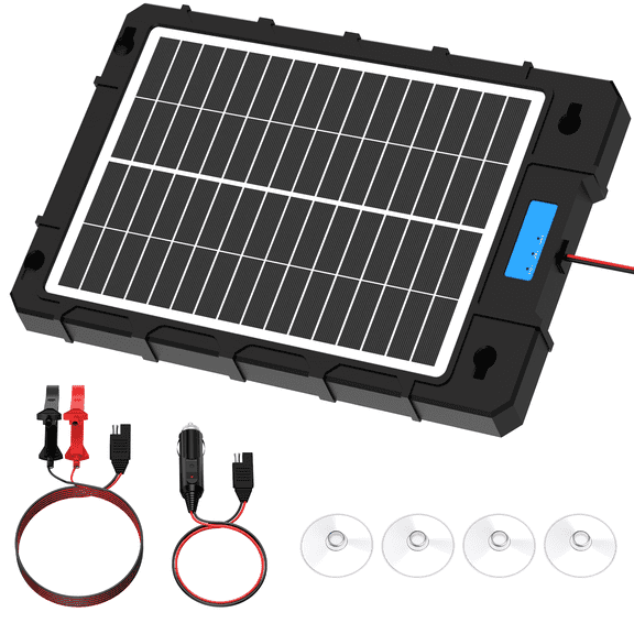 7.5W Portable Solar Battery Charger & Maintainer, Waterproof Trickle Charger Kit for 12V Car Motorcycle Boat RV Marine