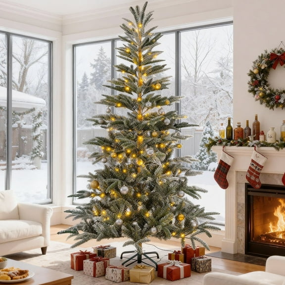 Furnibear 7ft Christmas Tree with 700 Snowy Tips Easy Setup Artificial Christmas Tree for Holiday Decor