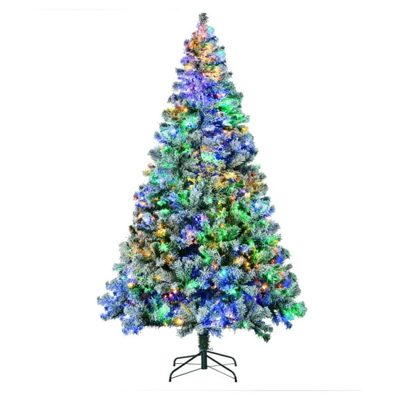 7.5ft Artificial Snow Christmas Tree with Frosted Branches Steel Base for Festive Home Decor