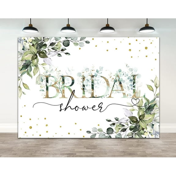 75ft Bridal Shower Backdrop Green Leaves Golden Dots White Photography Background Decoration Miss to Mrs Wedding Bride to Be Engagement Photo Booth Props