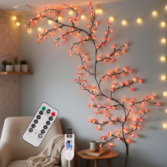 7.5ft Cherry Blossom Tree Light, 144 LEDs USB with Remote & Timer, Bendable Branches Artificial Lighted Tree for Decor Living Room Bedroom Wall Floor, Spring Summer Wedding