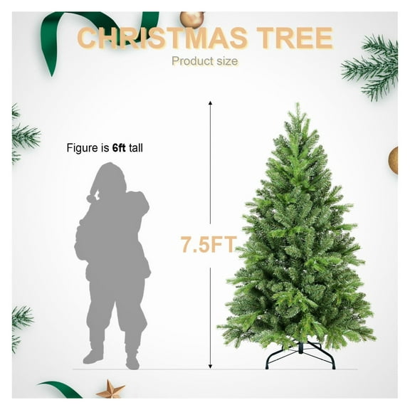 7.5ft Christmas Tree, PE/PVC Mixed Artificial Xmas Tree - Fluffy & Realistic - Hinged Automatic Setup, Thickened Stand