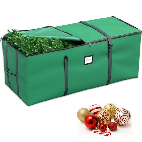 Christmas Tree Storage Bag, Fits Up to 7.5 ft Artificial Christmas Tree with Buckle Straps & Dual Zippers & Handles, 600D Oxford Durable Waterproof Material, Green