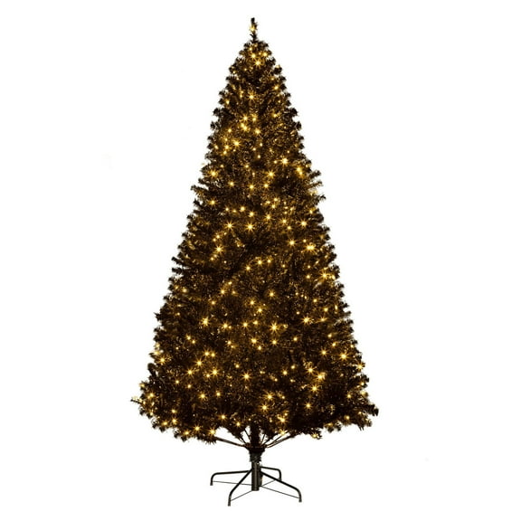7.5ft Pre Lit Christmas Tree, Flocked Artificial Tree w/ Realistic Branches & 500 Warm , Ideal for Holiday Decor, Black