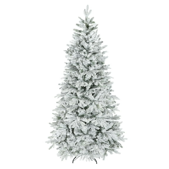 7.5ft Frosted Christmas Tree Artificial Spruce Hinged Xmas Tree with Realistic Branches Wide Full Tree Easy Assembly