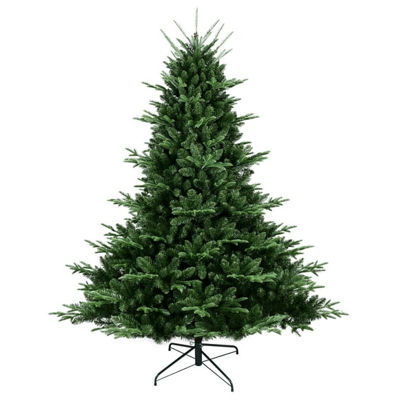 7.5ft Green Christmas Tree: 2441 PE/PVC Mixed Tips, Hinged Memory Wire Branches, Foldable Metal Base for Indoor Holiday Decorating. Realistic & Full.