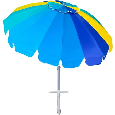 7.5ft Large Heavy Duty HIGH Wind Beach Umbrella with sand anchor & Tilt Sun Shelter, UPF 50+ Protection Outdoor Umbrellas Sunshade with Carry Bag for Patio Garden Pool Backyard Rainbow