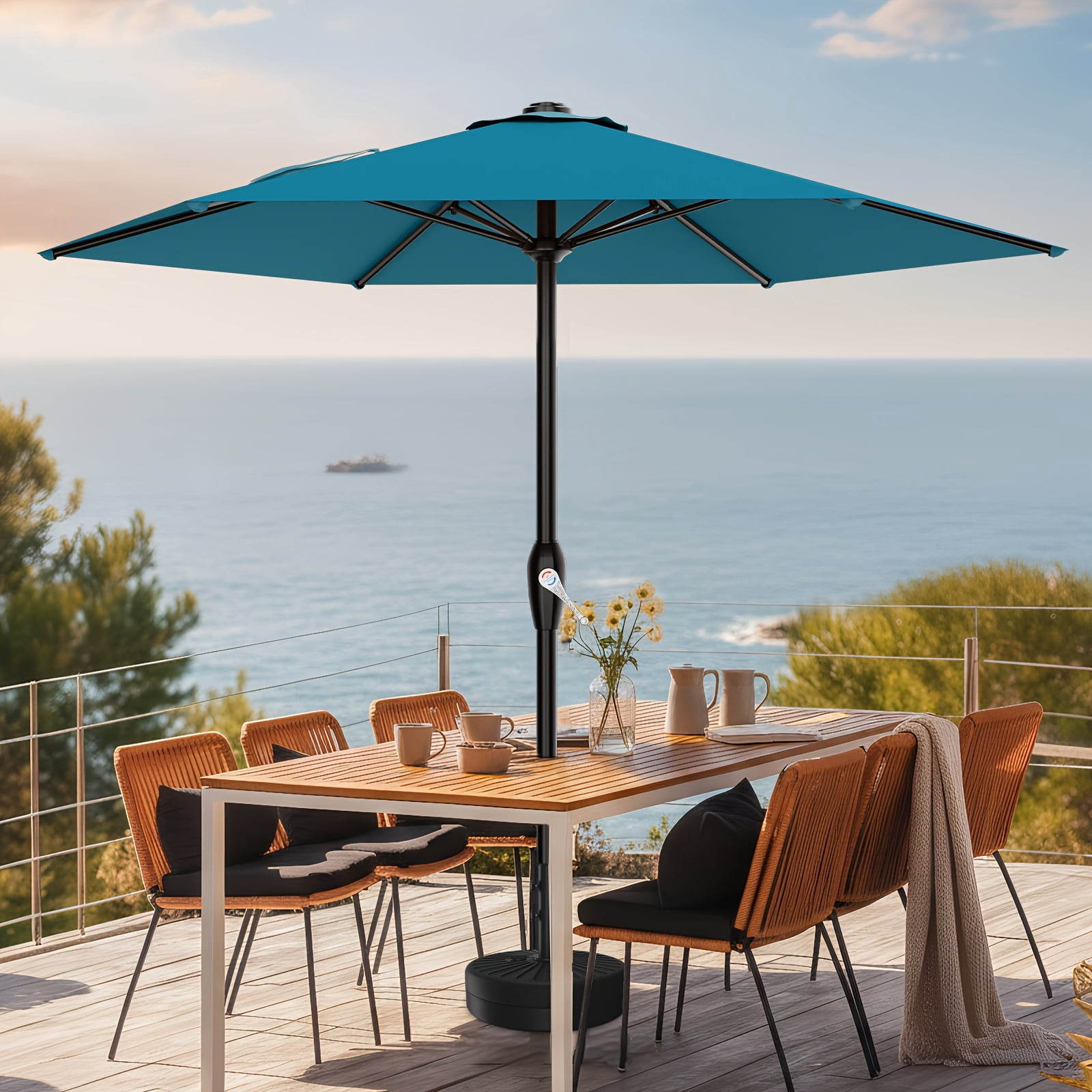 7.5ft Heavy Duty Outdoor Patio Umbrella, Windproof Market Umbrella with 6 Fiberglass Ribs, UV Protection Canopy with Crank Handle for Backyard Beach Pool, Base Sold Separately