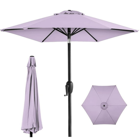 7.5ft Heavy-Duty Round Umbrella, Outdoor Market Table Umbrella with Steel Pole, Push Button and Easy Crank Lift for Garden, Lawn, Deck, Backyard, Pool, Lavender
