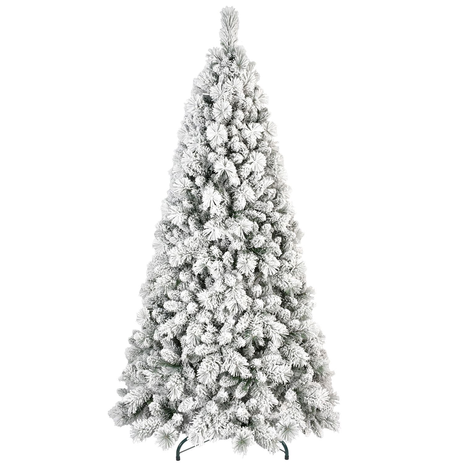 7.5ft Hinged Full Snow-Flocked Christmas Tree with 1252 Mixed PVC & Pine Needles Tips