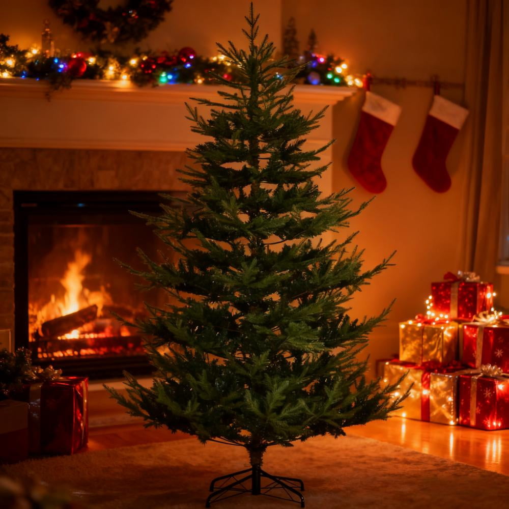 7.5ft Lush Nordic Pine Christmas Tree 1218 Tips Wide Shape Flame Retardant Indoor Holiday Decor