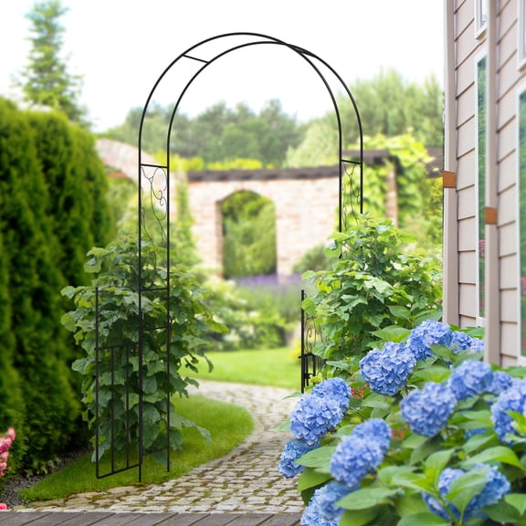 7.5ft Metal Garden Arch with Double Gate, Garden Arbor Trellis