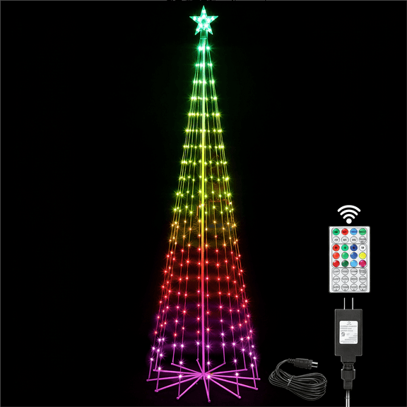 7.5ft Outdoor Christmas Cone Tree Lights - 202 LED Color Changing Lighted Tree with Remote for Yard, Indoor & Outdoor Decoration