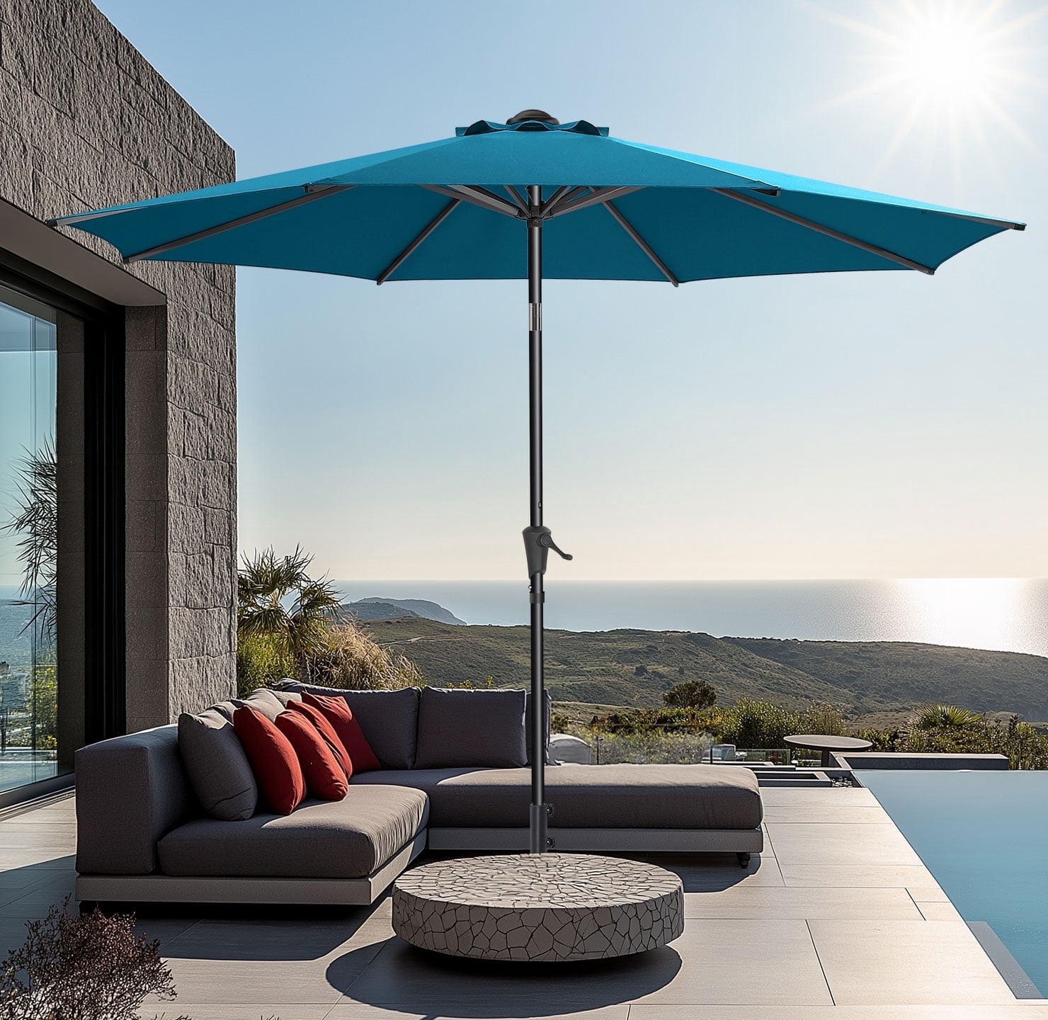 12 ft patio umbrella with led lights Best Choice Products 12x12ft 2-Tier Square Outdoor Solar LED Cantilever Umbrella w/ 360-Rotating Base Red