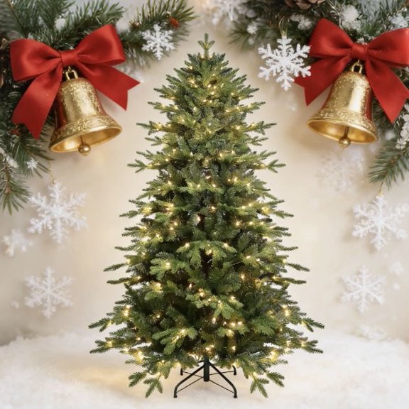 7.5ft PE/PVC Hybrid Automatic Christmas Tree - Steel Wire Support Easy-Open Holiday Decor with warm white light