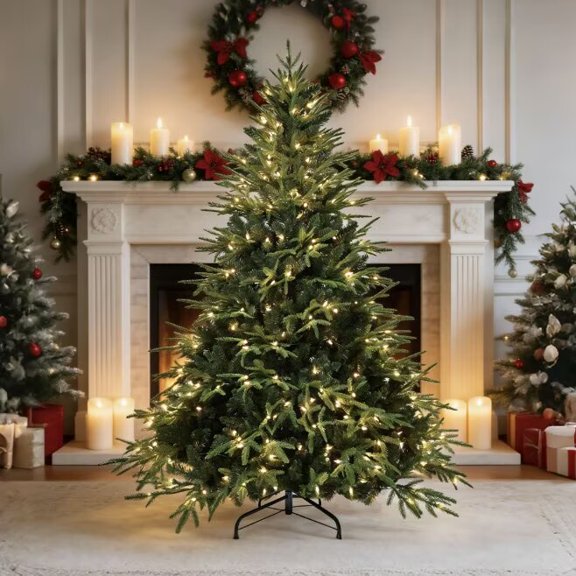 7.5ft PE/PVC Hybrid Automatic Christmas Tree - Steel Wire Support Easy-Open Holiday Decor with warm white light