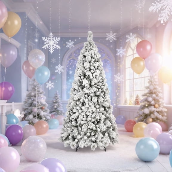 7.5ft PVC/Hard needle mixed flocked Green+White Christmas Tree Lifelike Full-Bodied Festive Centerpiece