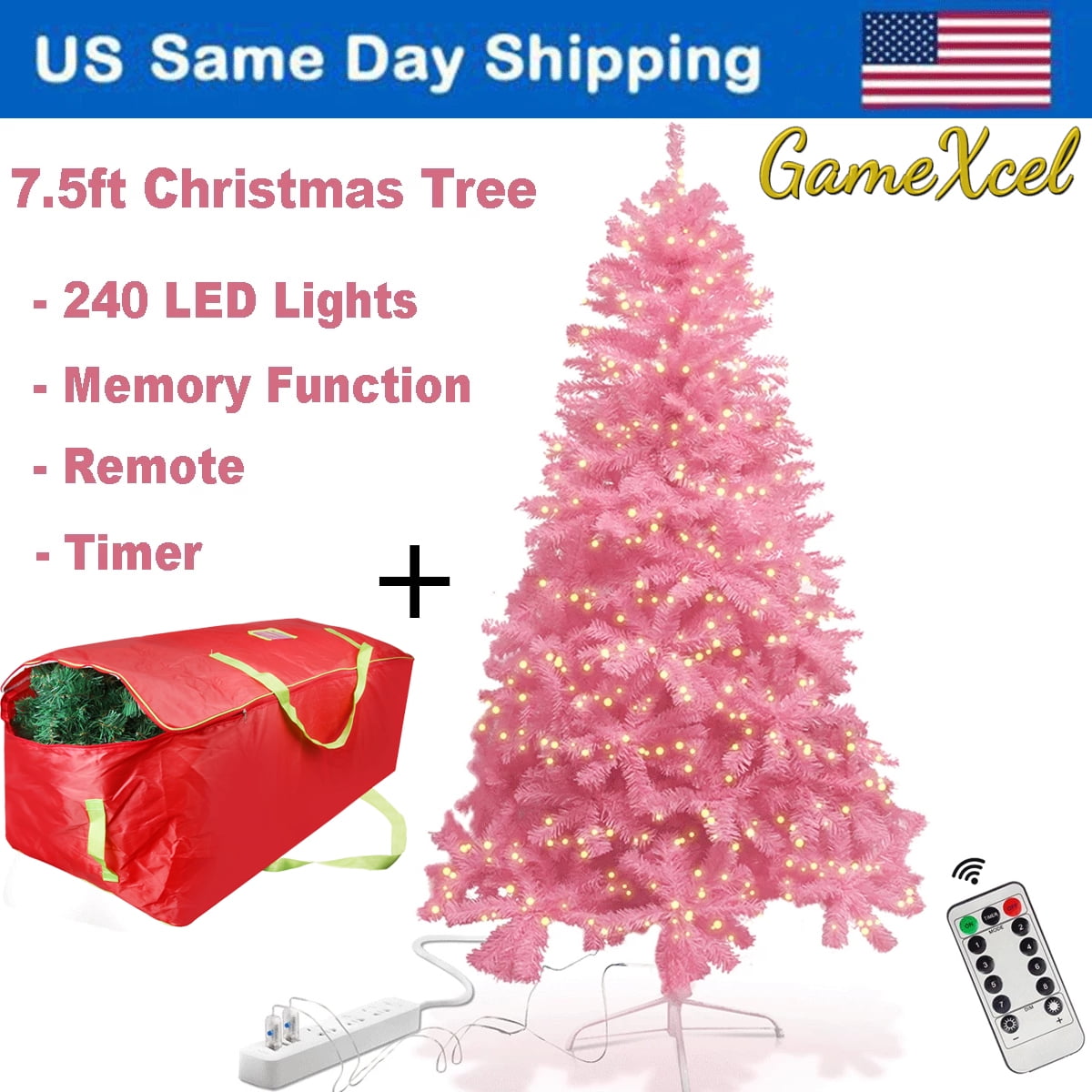 7.5ft Pink Artificial Christmas Tree Decoration 100ft LED String 240