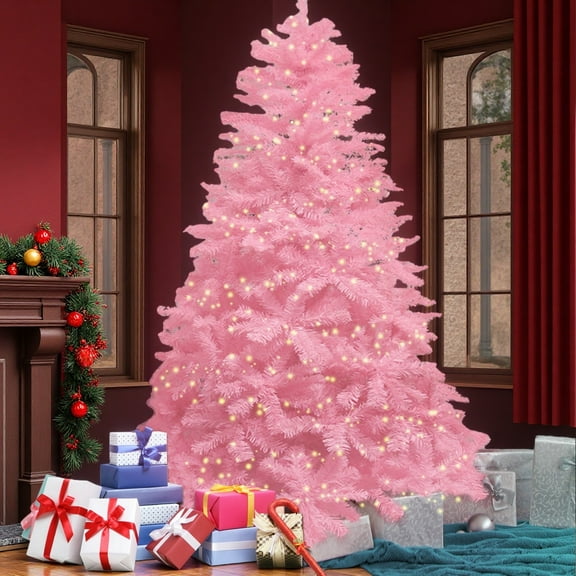 7.5ft Pink Christmas Tree, 1000+ Ultra-Realistic Branches & 100ft LED Lights, Weather-Resistant for Indoor & Outdoor Celebration