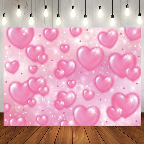7×5ft Pink Heart Photo Backdrop Early 2000s Party Decorations Old School Backdrops Valentine's Day Glitter Heart 16th 18th 30th Women Men 90s Happy Birthday Background Selfile Wall Decor 256