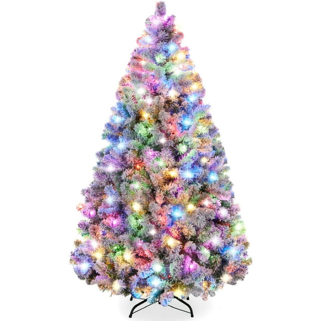 7.5ft PreLit Christmas Pine Tree with Flocked Branches, 550 WarmWhite