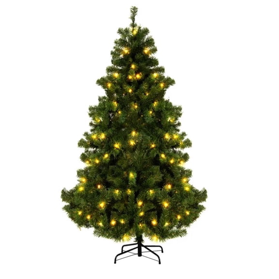 7.5ft Pre-Lit Christmas Tree with 550 Warm White Lights and 1800 Decoration Branch Tips, Hinged Artificial Xmas Tree for Home Office Decoration, Green